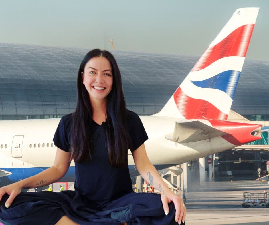 charlie in front of british airways plane