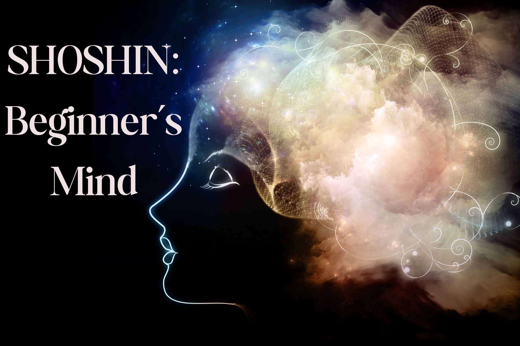 Shoshin beginner's mind cloudy brain image on black background