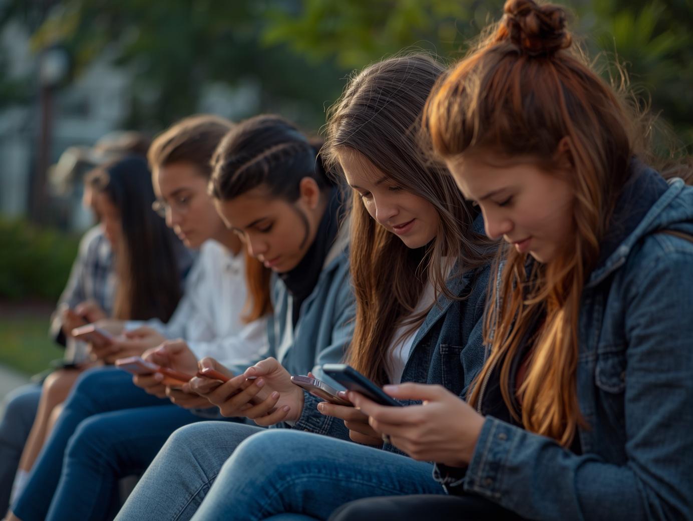 teenagers staring at their phones