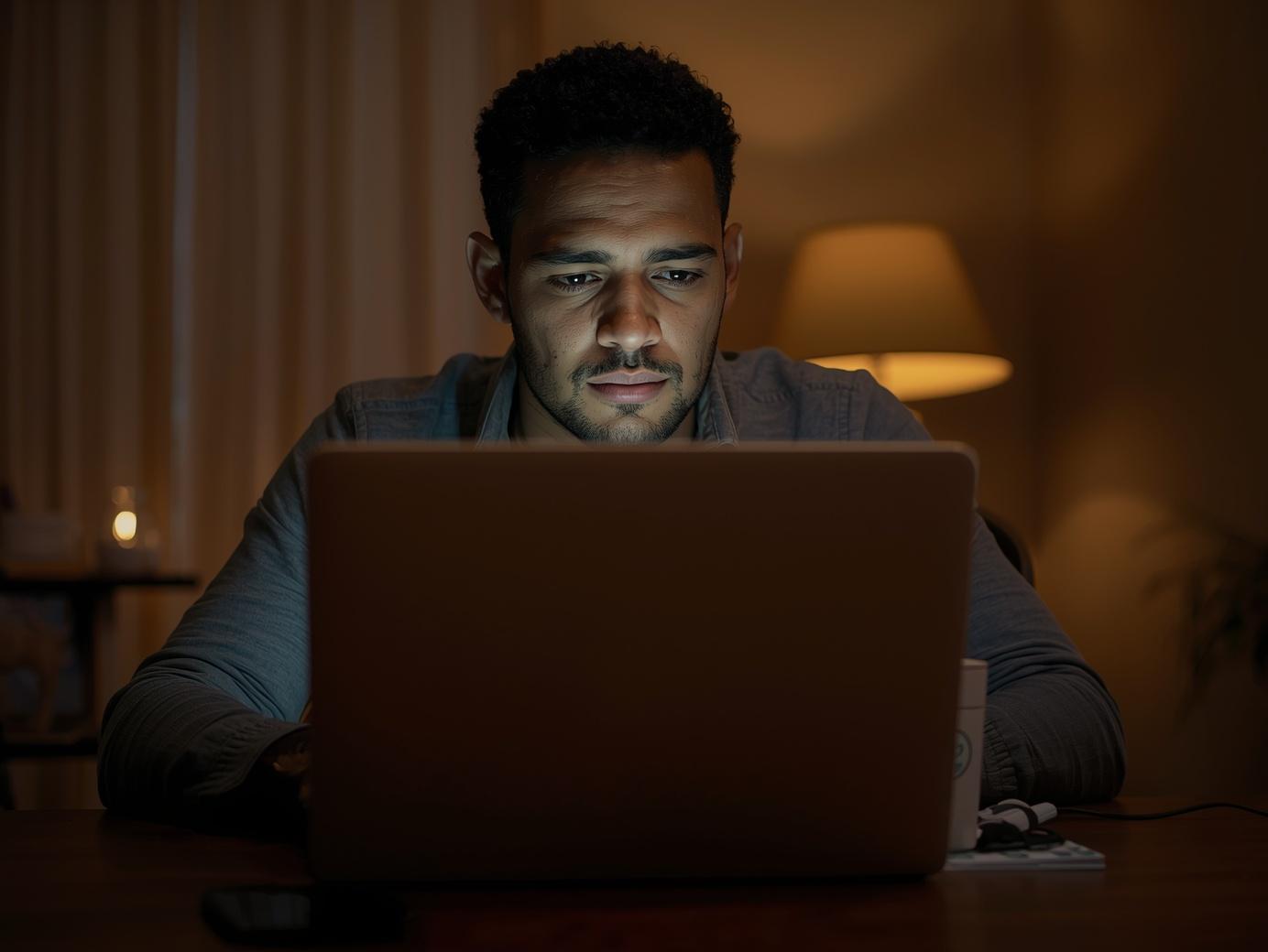 man staring at his laptop
