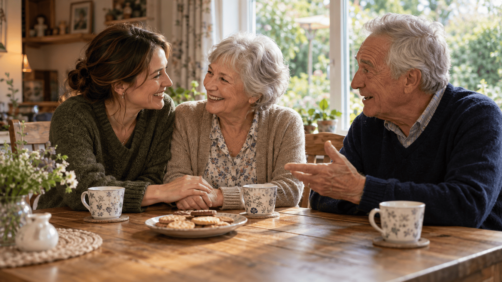 a woman with her ageing parents