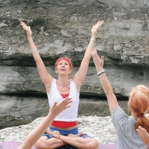 yoga class on rocks